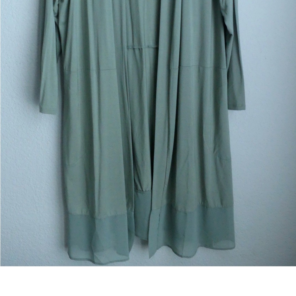 LOGO Lori Goldstein Sage Open Cardigan Sheer Hem XLP Duster Office Casual Pocket - Picture 2 of 7